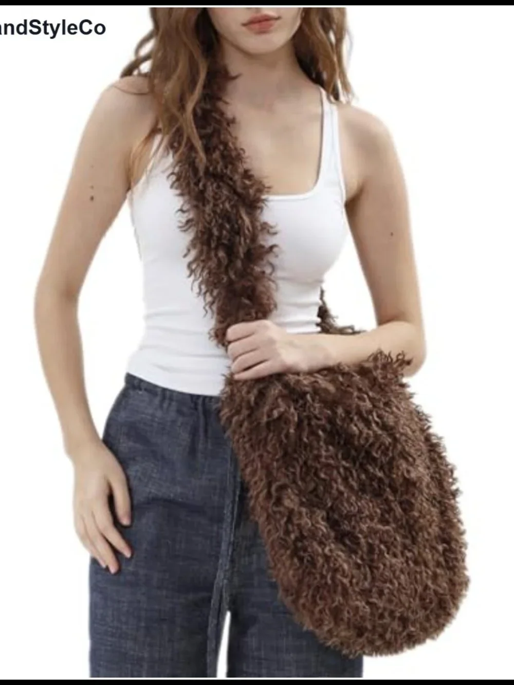 Faux Fur Zip Up Hobo Bag Large Winter Fuzzy Shoulder Bag